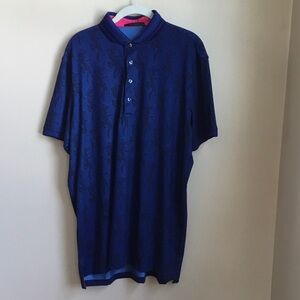 Greyson Clothiers Blue Night Prowl Wolf Print Casual Polo Golf Shirt Large